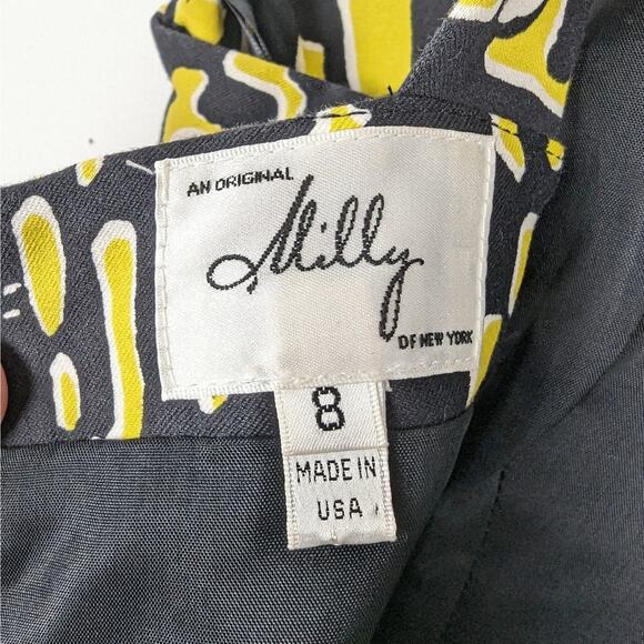 Milly Black and Yellow One Shoulder Geometric Silk Blend Mini Dress Size 8 - Picture 6 of 8